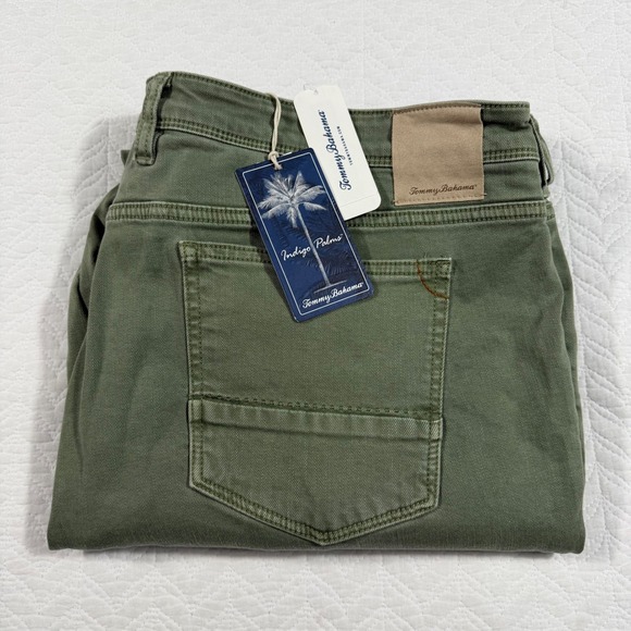 Tommy Bahama Morro Bay Jeans Mens 44x30 Green Indigo Palms ST124512 NWT